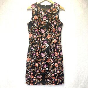 White House Black Market Dark Floral Embroidered Sheath Dress Womens 10 Cocktail